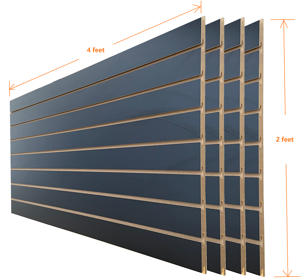 2 feet x 4 feet slatwall panel in black