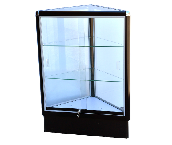 Corner Glass Display Case With Black Aluminum Frame 38 x20 x 20 Corner Glass Display Case With Black Aluminum Frame 38 x20 x 20