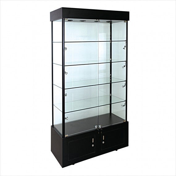 Rectangular glass tower display showcase cabinet with lights - StoreFixtureShowcase.com