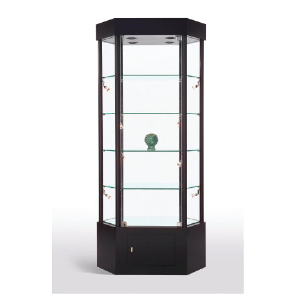 elongated Hexagon glass tower display showcase cabinet- StoreFixtureShowcase.com