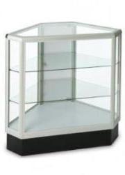 Hexagon Corner Display Case - Anodized Aluminum - 38(H) x 20(W) - Inch, Mirror Door