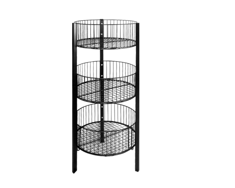 3 Tier Round Wire Basket Black