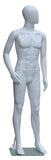 Full Body Male Mannequin, Plastic, White, with Egg Face and Glass Base