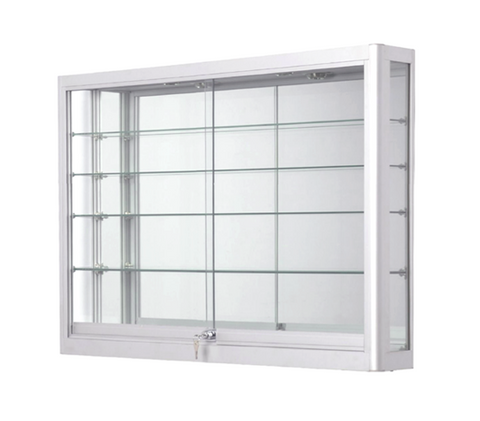 Modern wall display cabinet with shelves for collectibles and awards