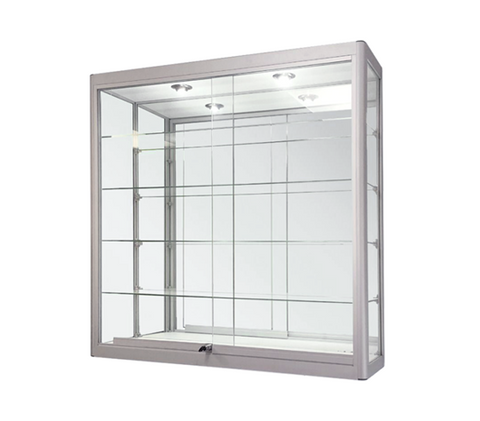 Wall mounted glass display case with lock for retail