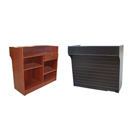 Checkout Counter 48(L) X 22(D) X 42(H) Front Slatwall Ledgetop Counter,  Available in Black and Cherry
