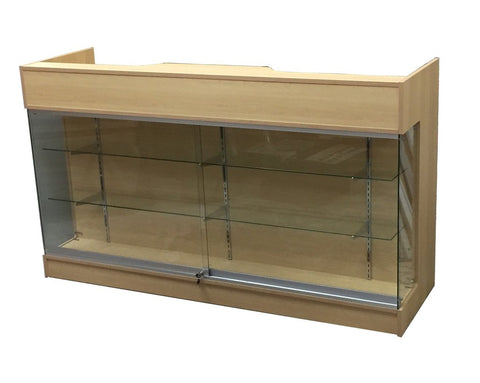 Display Counter 72(L )x 22(W) x 42(H) - Inch,   Maple Ledge-top Counter With Showcase  Front