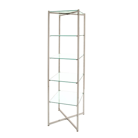 Glass Display Shelves- 68 x18 x18 - Inch Folding Glass Tower in Chrome or Brushed Chrome