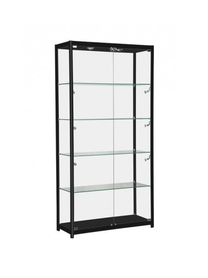 Glass Display Cabinet with Black Aluminum Frame and LED Lights - 39 1/3(L) x 15 3/4(W) x 78(H) - inch