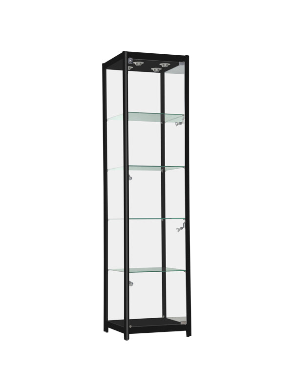Glass Display Case - Glass Display Case with Black Aluminum Frame and  LED Lights - 19 1/2(L) x 19 1/2(W) x 78(H) - inch