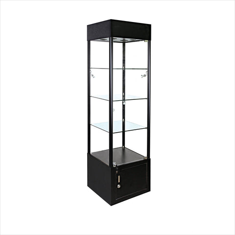 Square glass tower display showcase cabinet with light - StoreFixtureShowcase.com