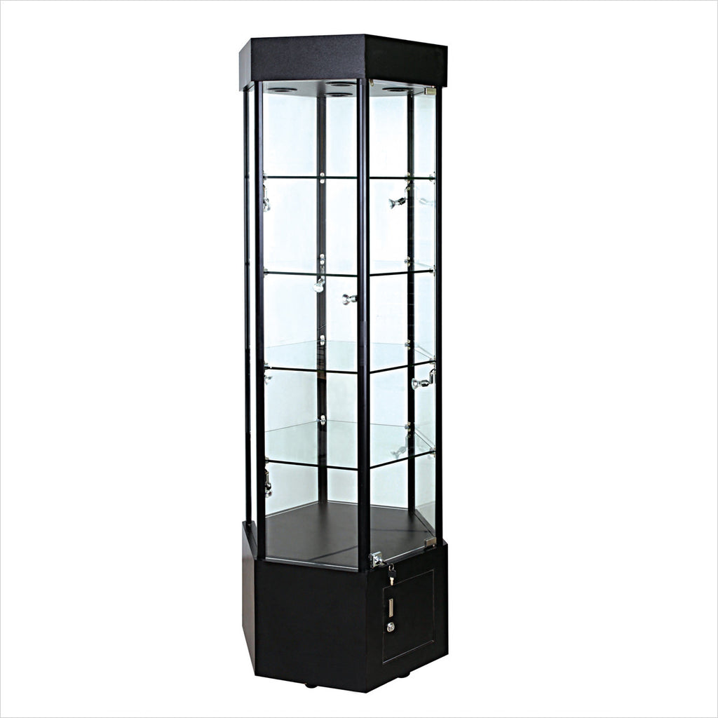 Hexagon glass tower display showcase cabinet - StoreFixtureShowcase.com
