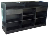 Retail Display Counter 72(L ) x 22(W) x 42(H) - Inch,  Black Ledge-top Counter With 4 Adjustable Shelves, 2 Drawers Back