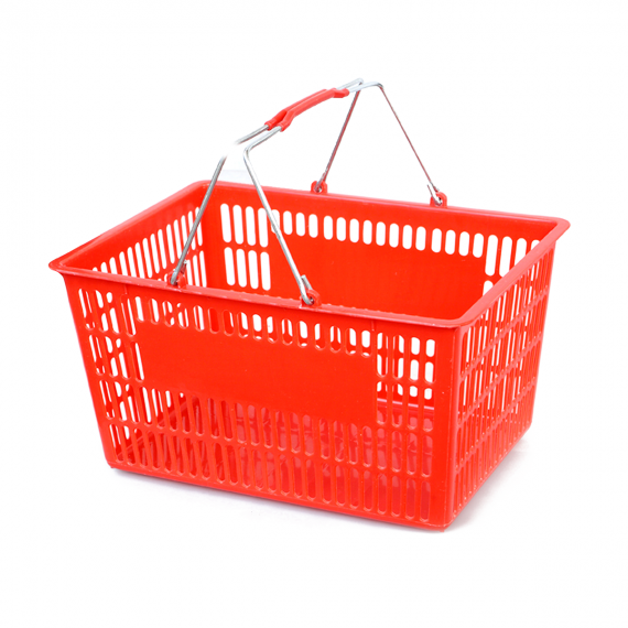 Red Plastic shopping basket - StoreFixtureShowcase.com