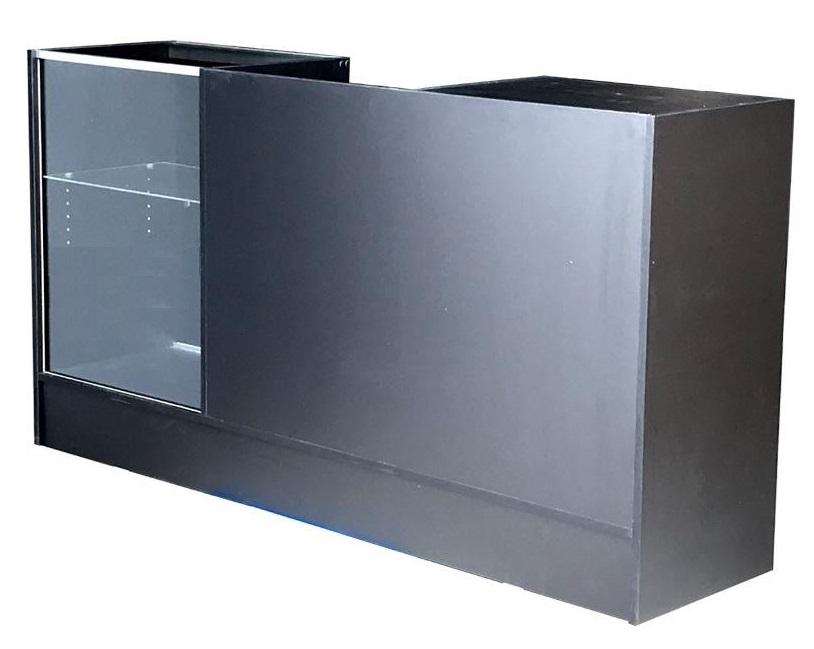 Retail Display Counter in Black 72 X 18 X 38 - Inch - All Glass Tempered