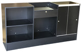 Cash wrap counter with glass display in black - with one drawer and one adjustable shelf