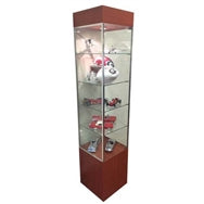 Glass Wall Display Case 16 x 16 x 75 Inch Square Tower Display Showcase Cherry