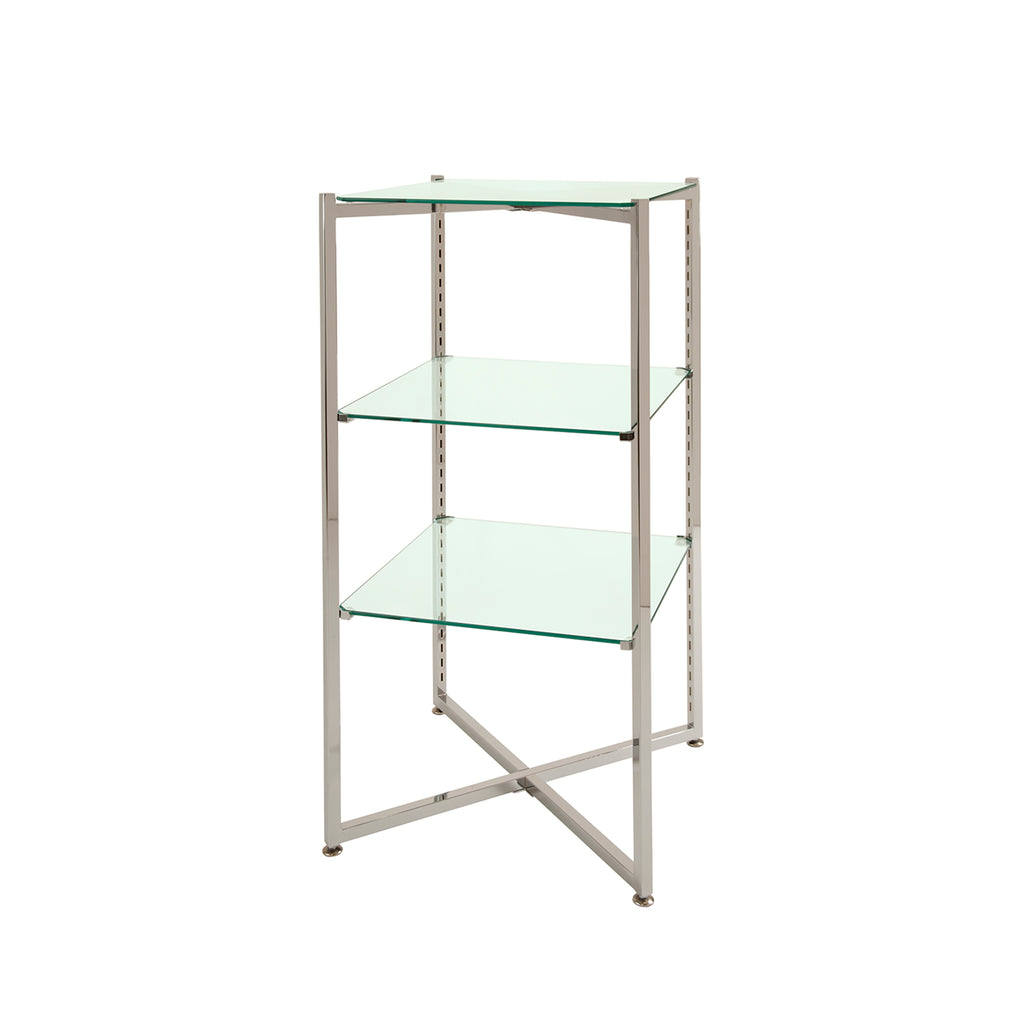 Glass Display - 37 x18 x18 - Inch Folding Glass Tower in Chrome or Brushed Chrome