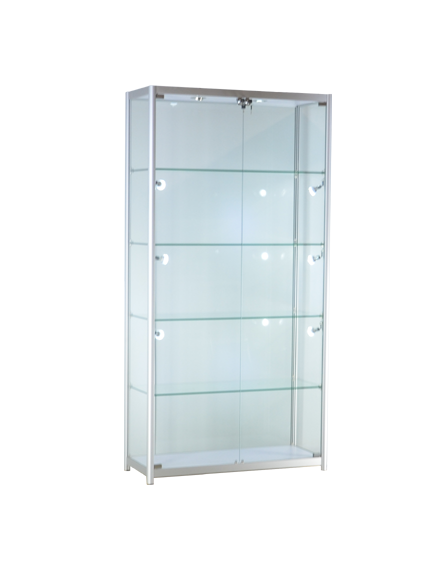 Glass Display Cabinet with  Aluminum Frame and LED Lights - 39 1/3(L) x 15 3/4(W) x 78(H) - inch