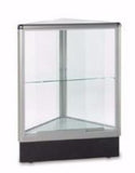 Triangle aluminum corner display showcase,glass display cases,  20" x 20" x 38" high, sliding doors with lock, 2 adjustable glass shelves inside,  6" kick plate.  