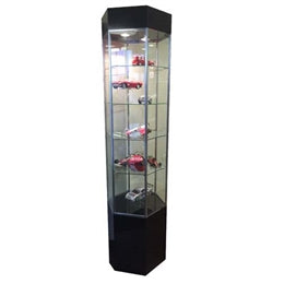Wall Display Cases 20 Inch Hexagon Tower Display Cases With Led Lights in Black
